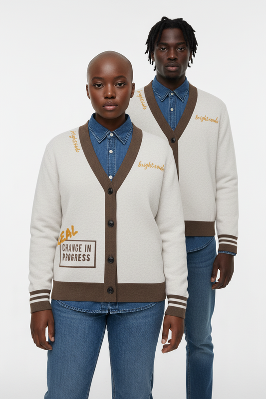 BRIGHT | BROWN AND CREME KNIT CARDIGAN